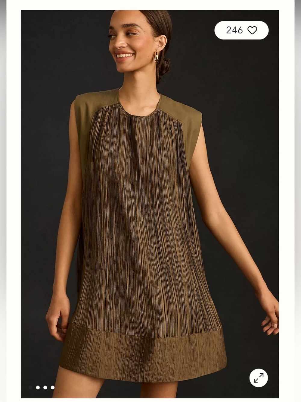 Anthropologie Cap-Sleeve Plissé Mini Dress